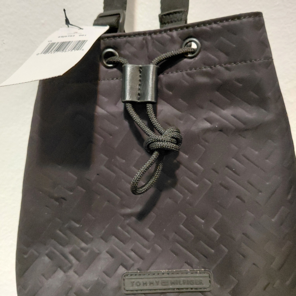Tommy Hilfiger Black Textured Drawstring Backpack